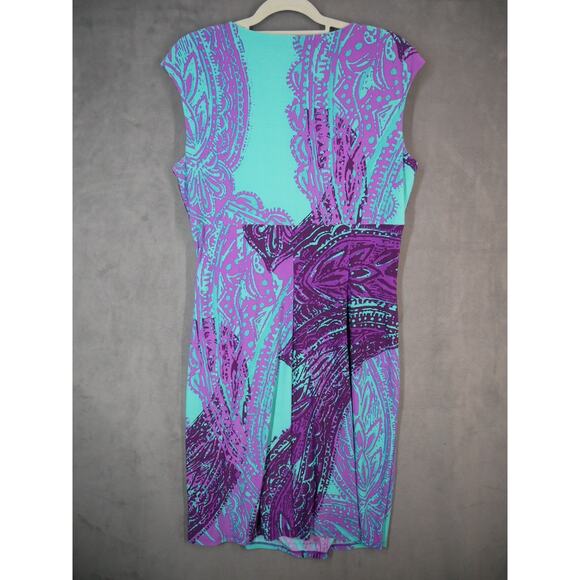 Ralph Lauren Womens Dress 14 Purple Blue Sheath Ruched Side Sleeveless - Picture 9 of 9